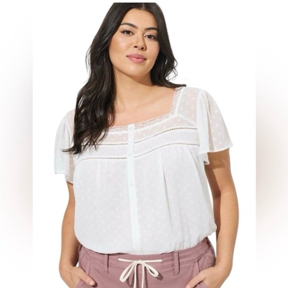 torrid Tops - Torrid Chiffon Clip Dot Button-Front Blouse